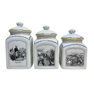 Villeroy & Boch Audun Charm Porcelain Canister Set 3 Jars Kitchen Decor LIKE NEW